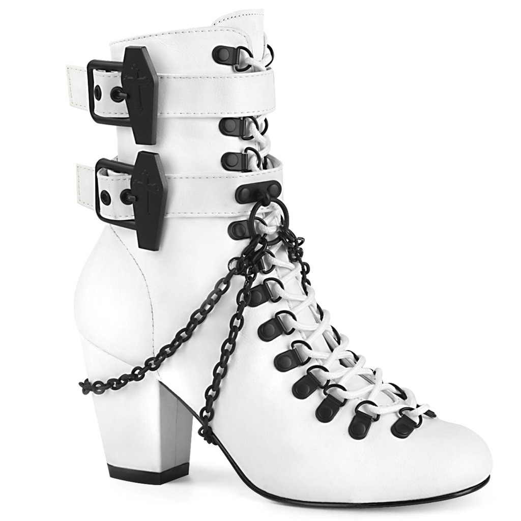 Bottines Demonia Vivika 128 Vegan Cuir Femme - Blanche 60354-DLPR